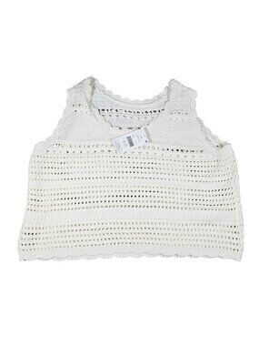 NWOT Off-White Cream Knit Sleeveless Top Eyelet Hole Detail Crochet Style Large